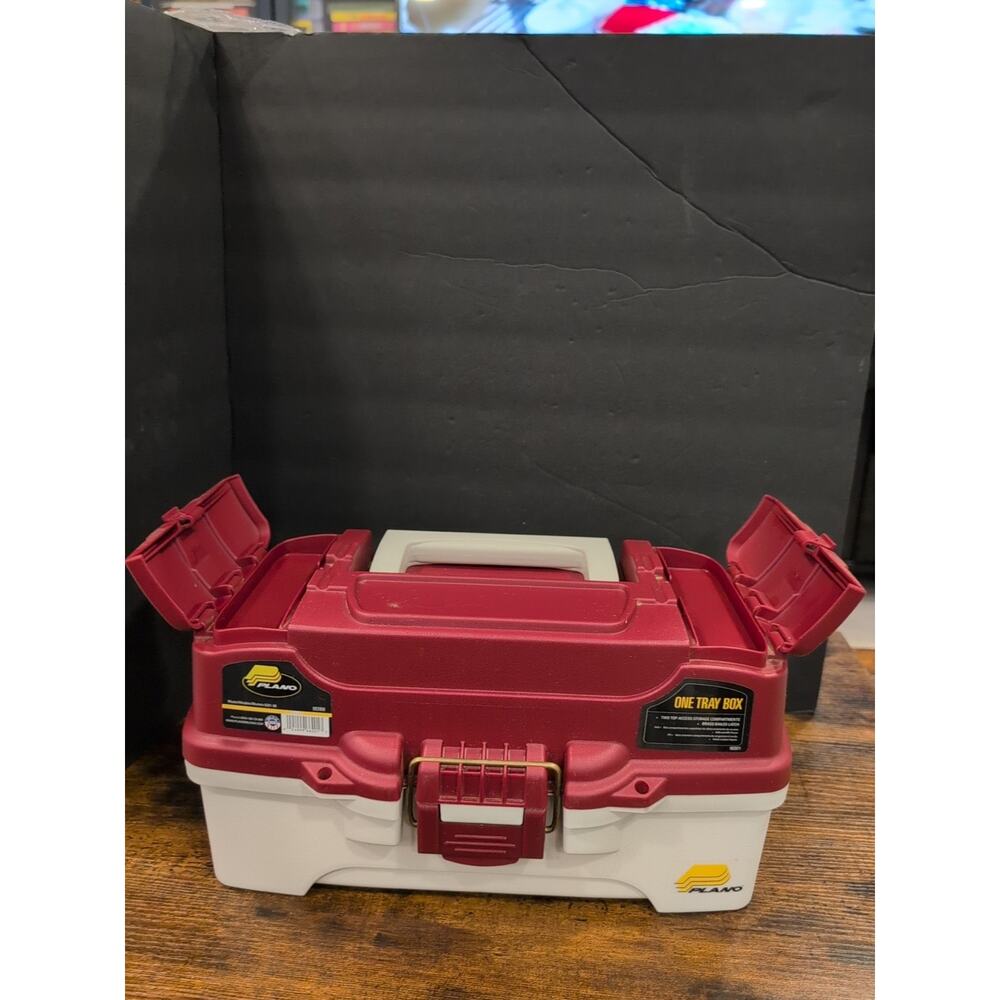 Plano 1-Tray Tackle Box/Dual Top Access - Red White 6201-06 With Some Tackle - Picture 2 of 7